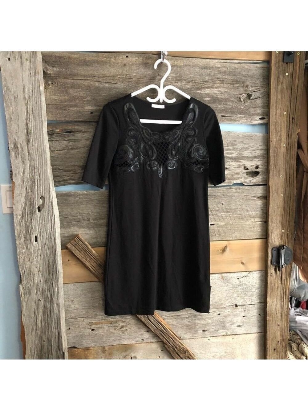 SUPERTRASH Size Small Black, Faux leather Detail Dress
